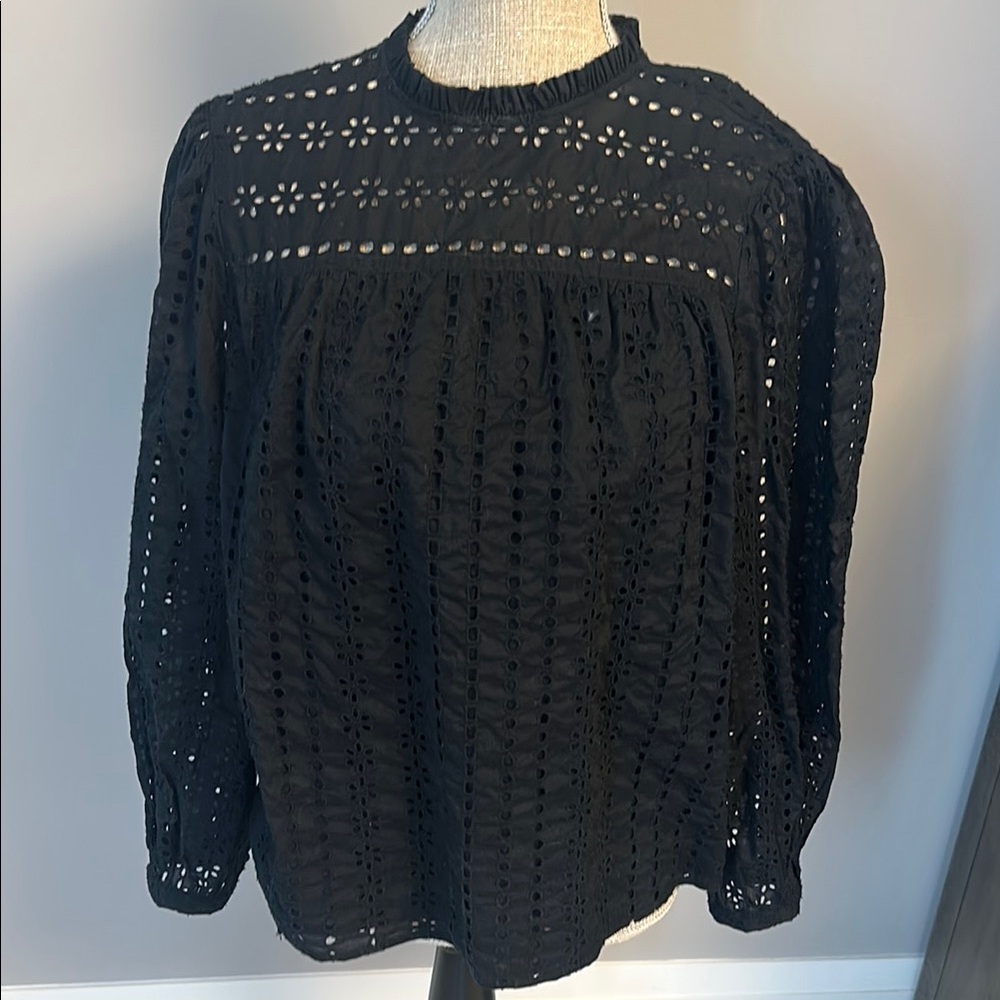 J. Crew Black Eyelet Cotton Blouse